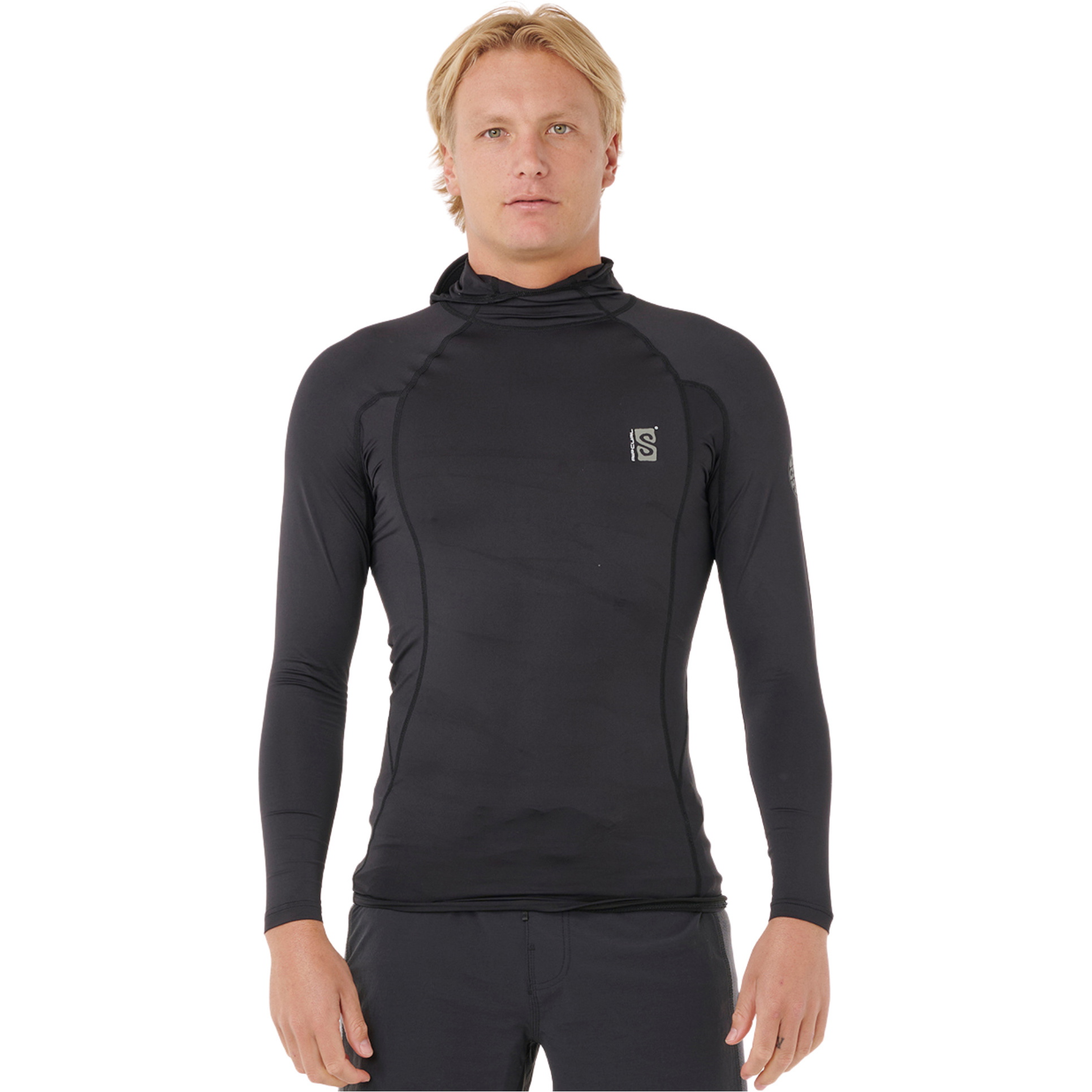 2026 Rip Curl Männer Suche UPF Performance Kapuzen-Langarm-Lycra-Weste 16IMRV - Black